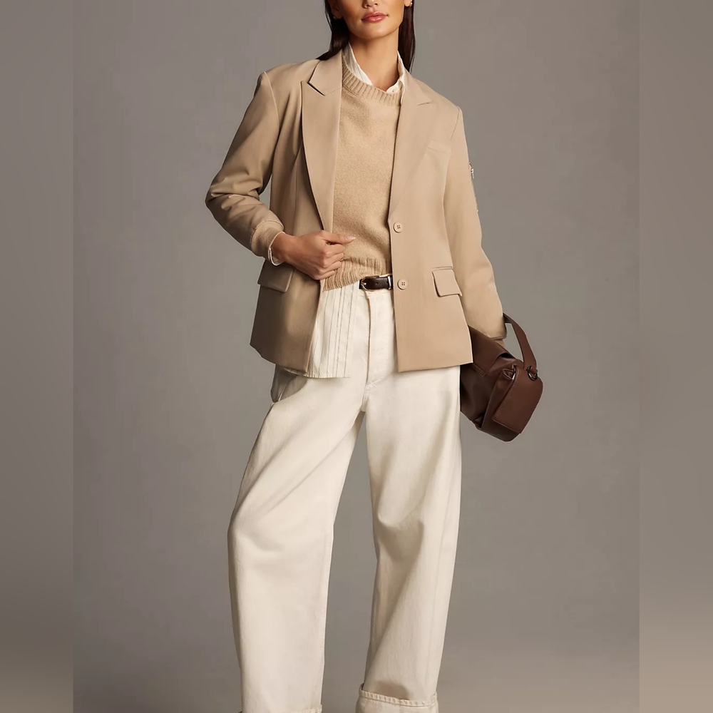 DOLAN Anthropologie  Relaxed Bomber-Sleeve Blazer In Sand Sable Size Large